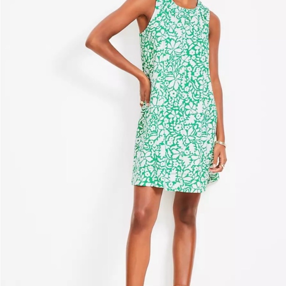 LOFT Green Floral Sleeveless Dress
